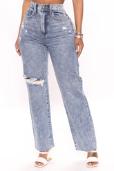 An Easy Choice Distressed Straight Leg Jeans - Medium Blue Wash Ins Street
